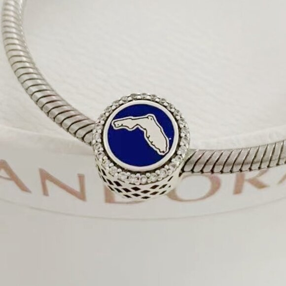 Pandora HOME Florida Map Bead Charm Blue S925 Sterling Silver Jewelry - Picture 1 of 3